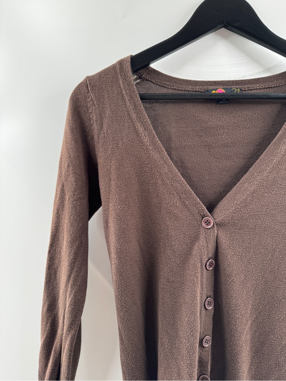 Forever 21 Brown Y2K Button Front Cardigan – Women's Small Cotton Blend - Picture 2 of 9